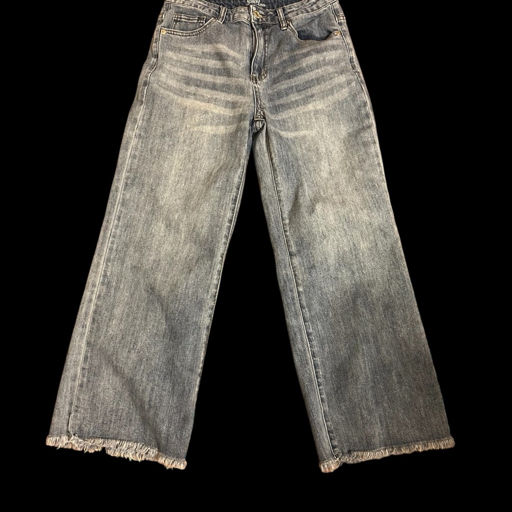 Grace and Lace Wide-Leg Frayed Hem Jeans